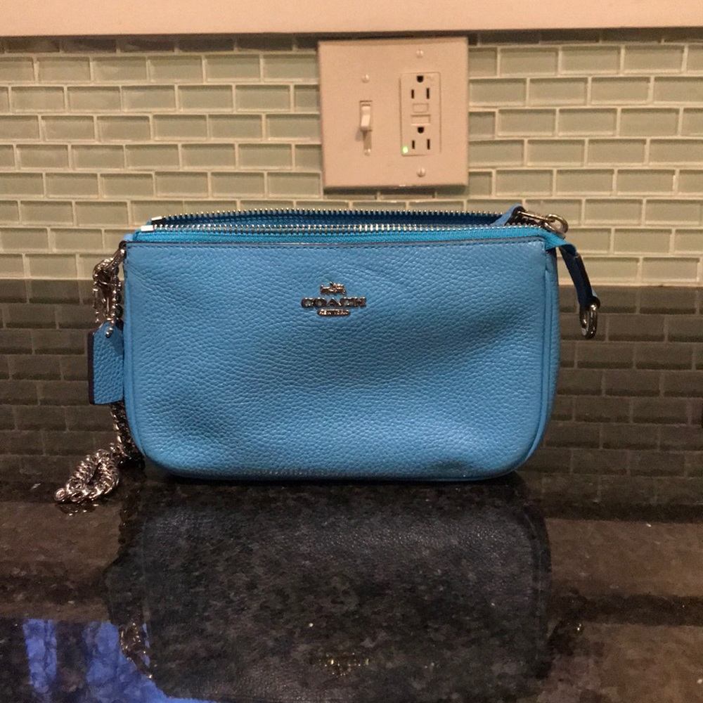 Coach leather blue Wristlet/ mini bag